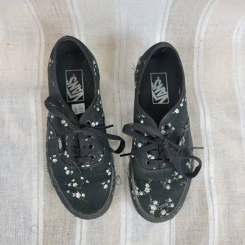 Vans Midnight Floral‎ Lace Up Sneakers Black White Size 7